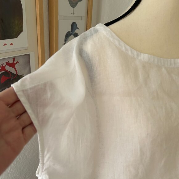 St. Tropez West 100% White Linen Short Sleeve Blouse Button up back detail Large - Picture 4 of 6